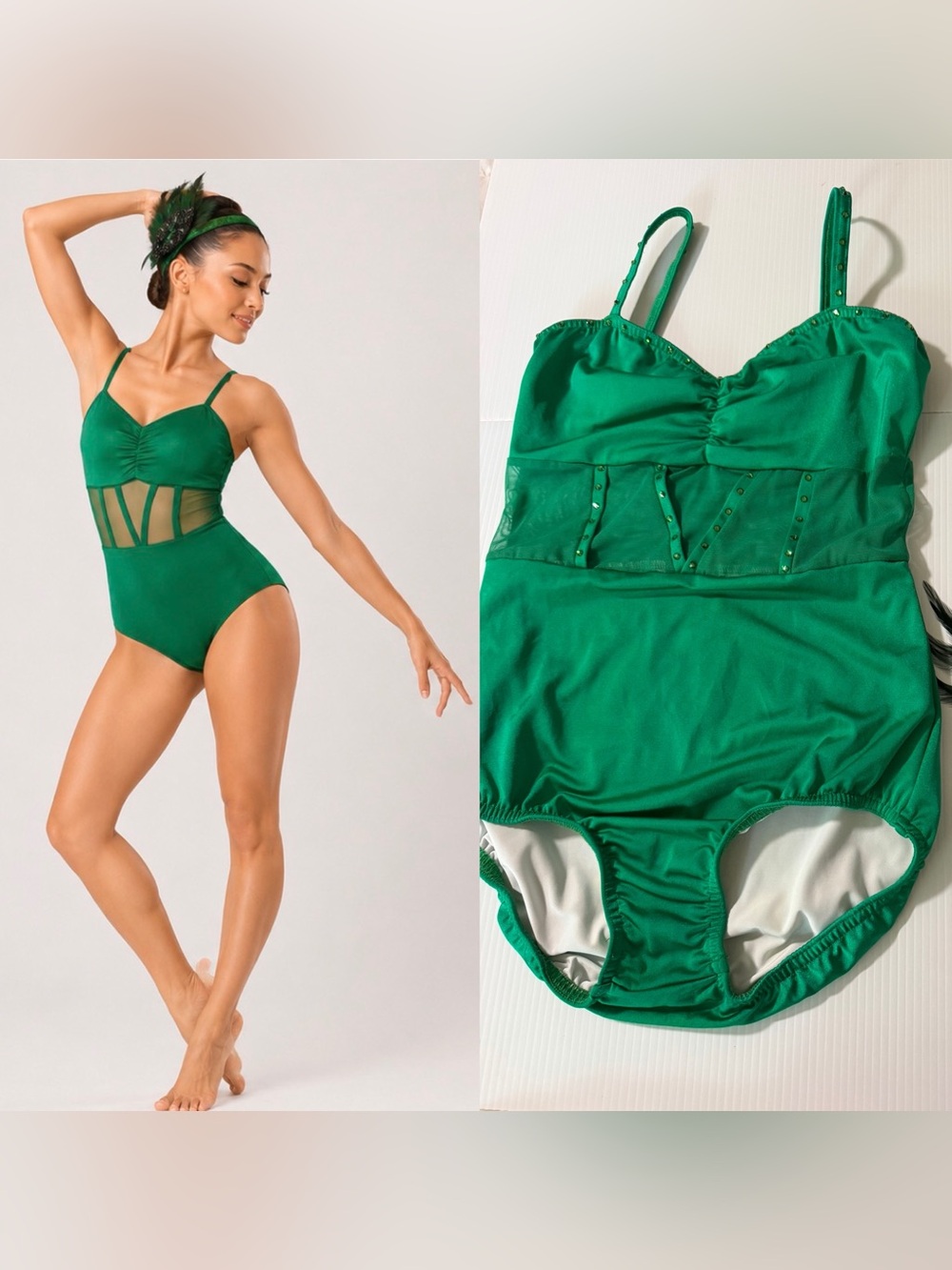 Kelle custom dance costume green leotard mesh corset 5370 Camera Roll SA adult